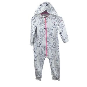Dog Print Gray Zip‎ Up Hooded One Piece Outfit